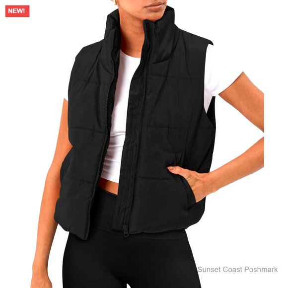 Jackets & Blazers - Cropped Puffer Vest, Sleeveless Gilet for Fall Winter Spring Outerwear